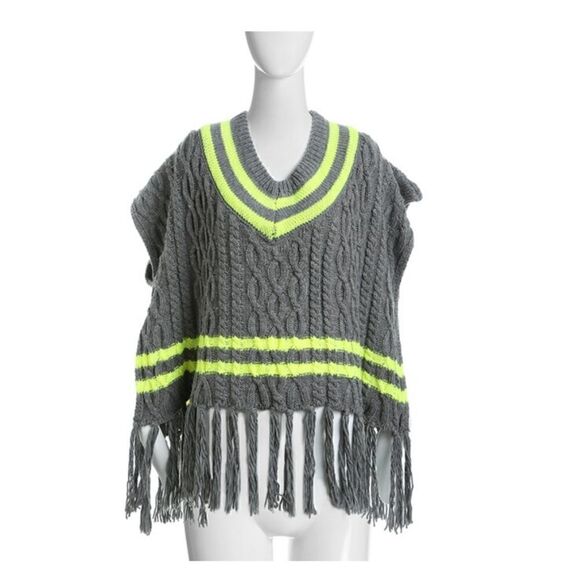Steve Madden Neon Striped Knitted Poncho - Picture 1 of 6